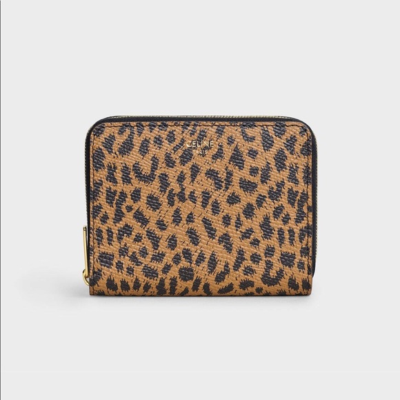 COMPACT WALLET IN GRAINED CALFSKIN LEOPARD PRINT - Picture 1 of 8